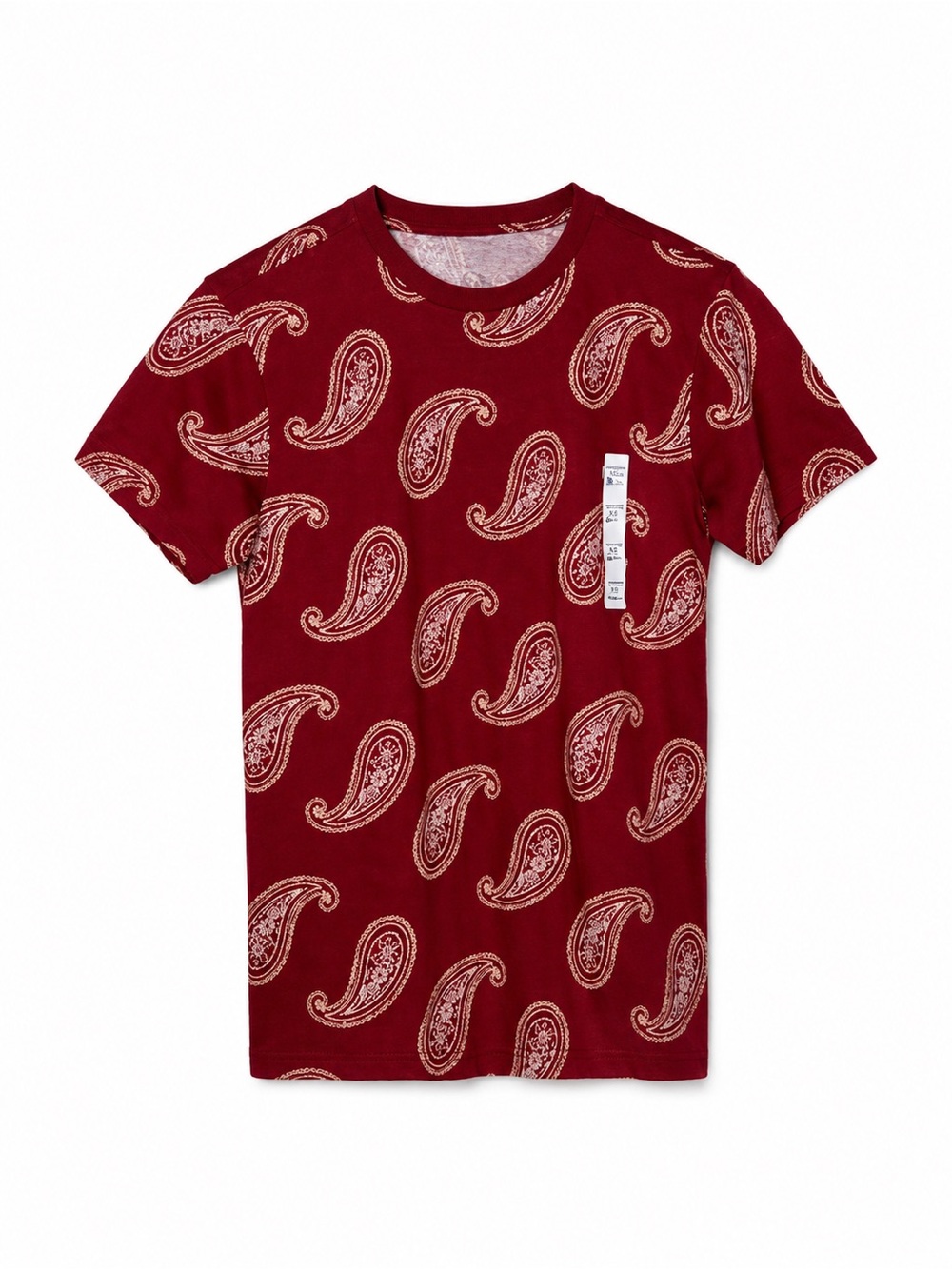 Original Use Men’s Paisley Print T-Shirt Red Cream Short Sleeve Cotton Size XS